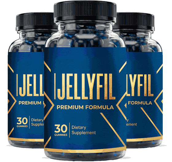 Three bottles of JellyFil men's vitality gummies photographed for the Labelwise test